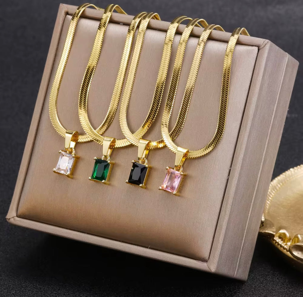 Flat Snake Chain Zircon Charm