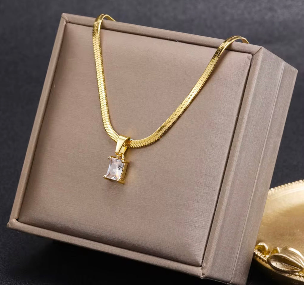 Flat Snake Chain Zircon Charm
